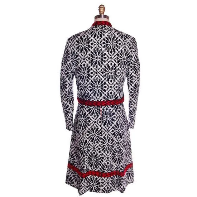 Vintage Black & White Jacquard Dress/Jacket Saks 70s 35-29-36