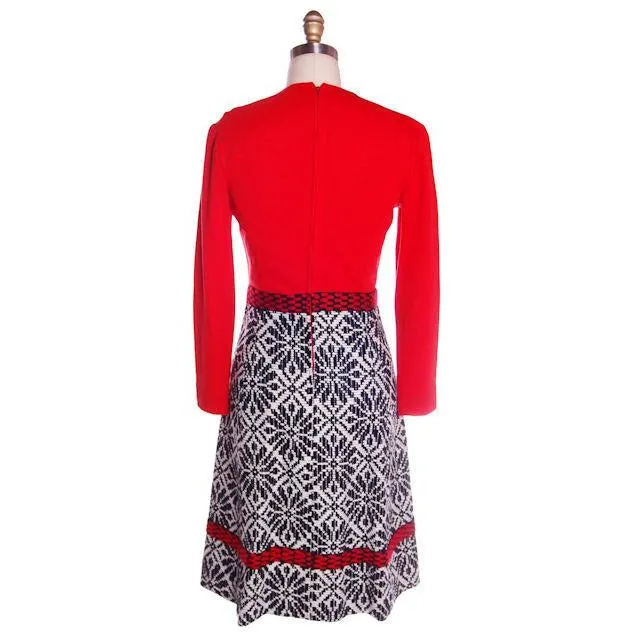 Vintage Black & White Jacquard Dress/Jacket Saks 70s 35-29-36