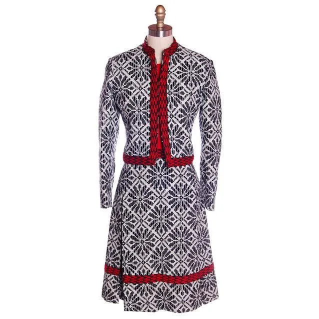 Vintage Black & White Jacquard Dress/Jacket Saks 70s 35-29-36