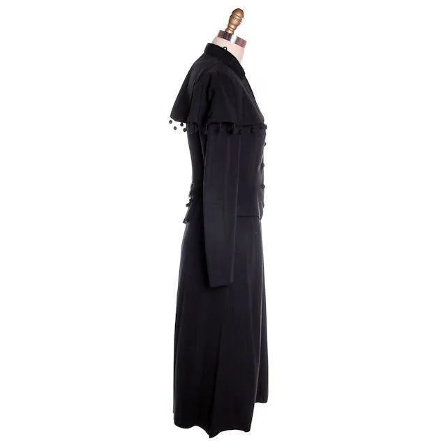 Vintage Black Rayon Suit w/ Cape Ball Fringe 1940s Sz 4