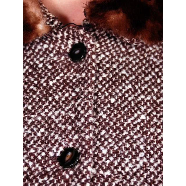 Vintage Brown Tweed Wool Ladies Suit Mink Collar 1950s 43-30-43