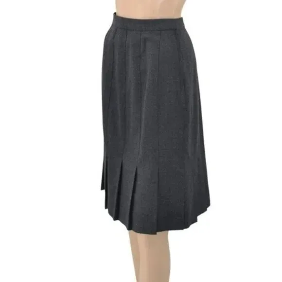 Vintage Doncaster Classic Minimalist Gray Wool Pleated Pencil Fit Flare Skirt 10