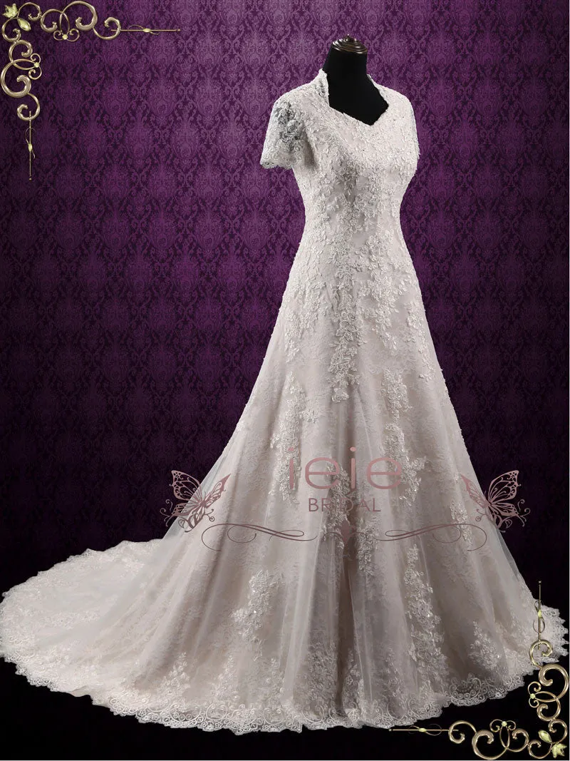 Vintage Inspired Modest Lace Wedding Dress MARIANNE