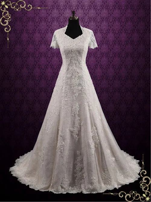 Vintage Inspired Modest Lace Wedding Dress MARIANNE