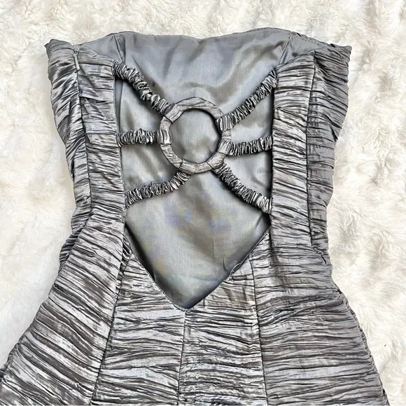 Vintage Jessica McClintock Grey Strapless Ruched Dress with Back Detail