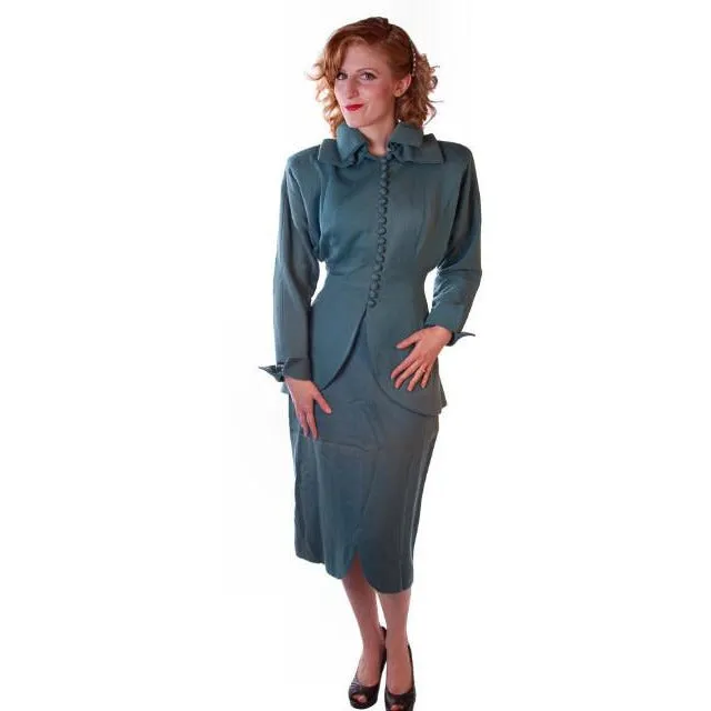 Vintage Ladies Gabardine  Suit  Lilli Ann Wool Suit Fantastic 1940S NOS Small