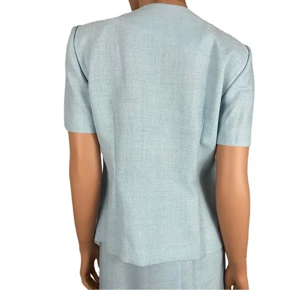 Vintage Leslie Fay Light Blue Skirt Suit Jacket Top Woman’s 10 P Petite Spring