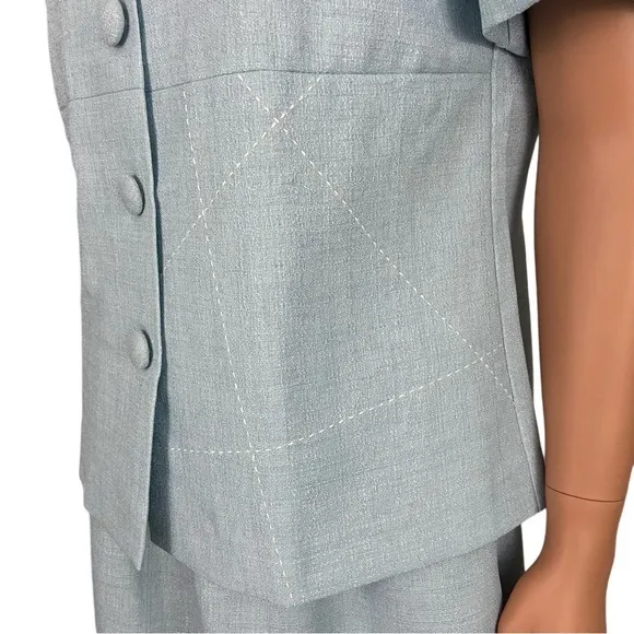Vintage Leslie Fay Light Blue Skirt Suit Jacket Top Woman’s 10 P Petite Spring