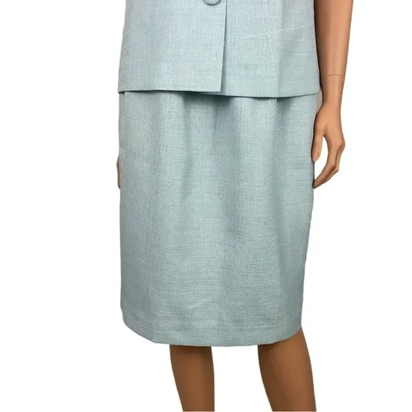 Vintage Leslie Fay Light Blue Skirt Suit Jacket Top Woman’s 10 P Petite Spring