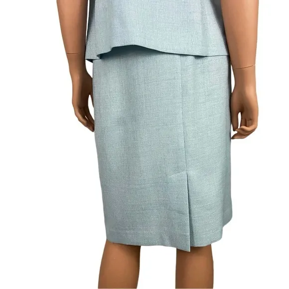 Vintage Leslie Fay Light Blue Skirt Suit Jacket Top Woman’s 10 P Petite Spring