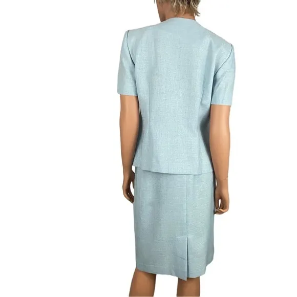 Vintage Leslie Fay Light Blue Skirt Suit Jacket Top Woman’s 10 P Petite Spring