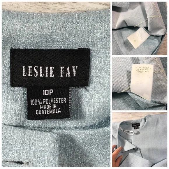 Vintage Leslie Fay Light Blue Skirt Suit Jacket Top Woman’s 10 P Petite Spring