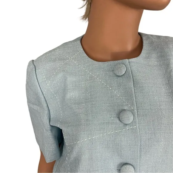 Vintage Leslie Fay Light Blue Skirt Suit Jacket Top Woman’s 10 P Petite Spring