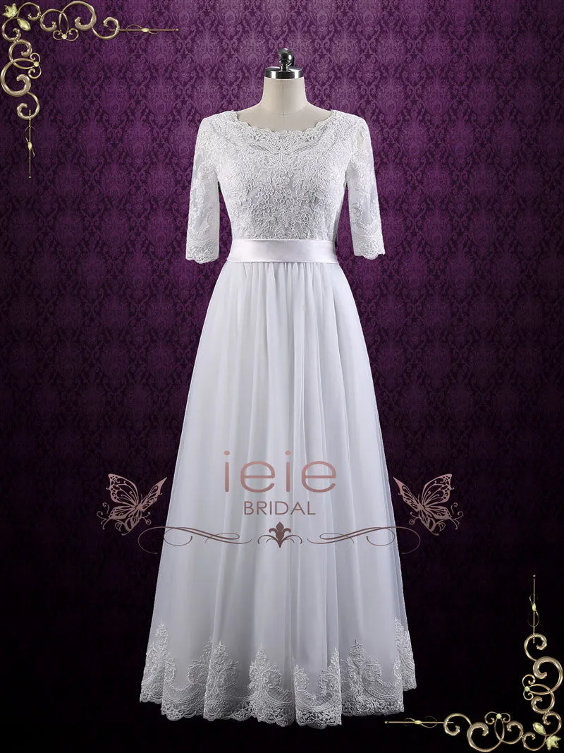 Vintage Modest Lace Wedding Dress with Half Sleeves BRIANNE