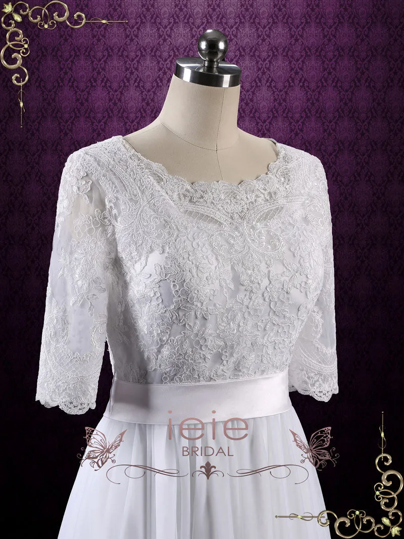 Vintage Modest Lace Wedding Dress with Half Sleeves BRIANNE