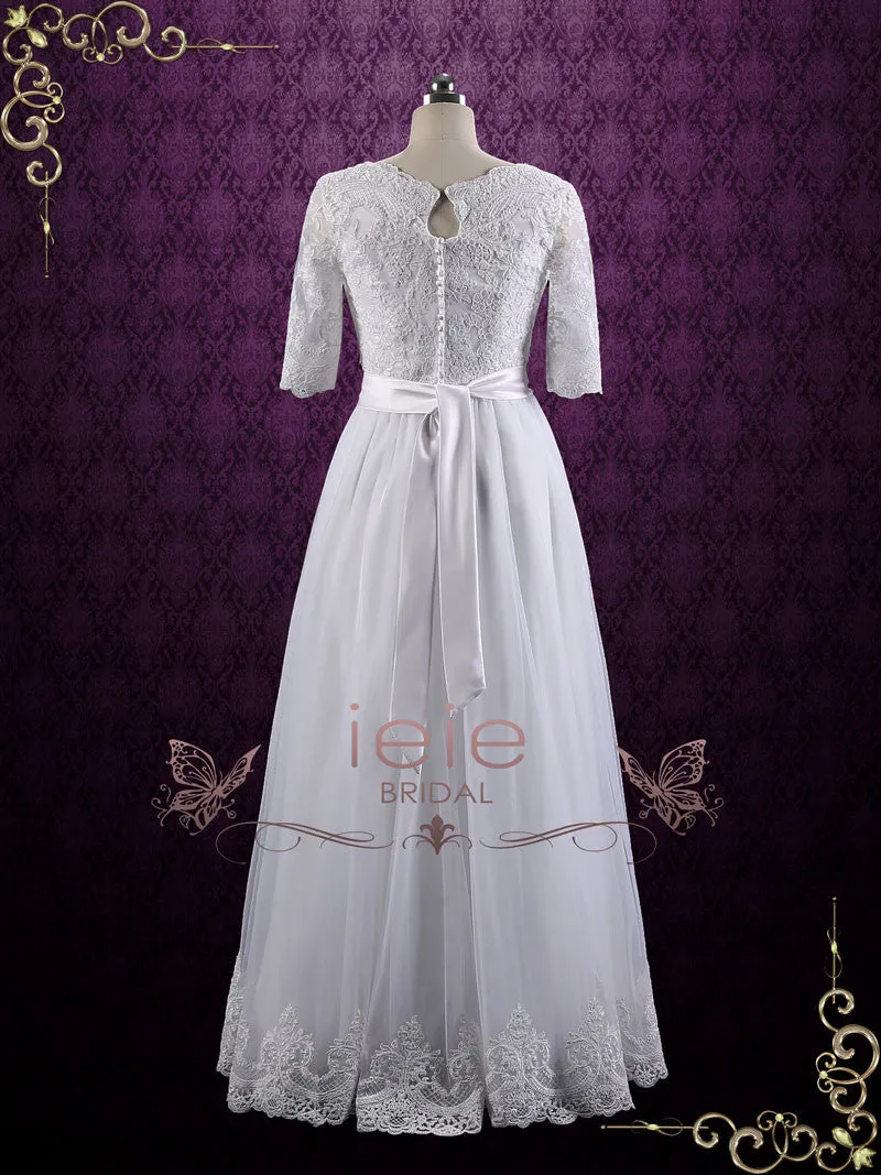 Vintage Modest Lace Wedding Dress with Half Sleeves BRIANNE
