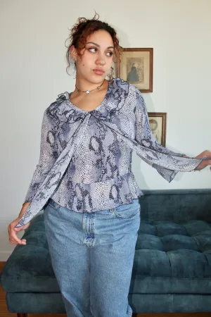 Vintage Ruffled Leopard Print Tie Blouse (M-L)