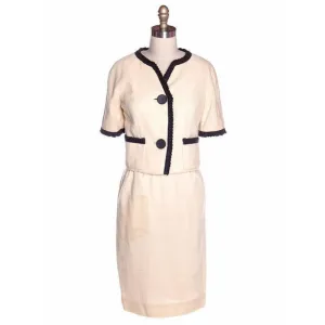 Vintage Suit Ivory Wool /Charcoal Trim Jablow 1950 Costume Damaged