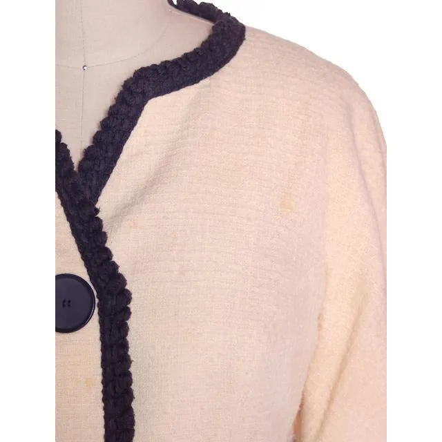 Vintage Suit Ivory Wool /Charcoal Trim Jablow 1950 Costume Damaged