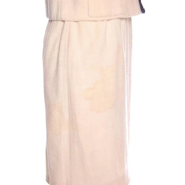 Vintage Suit Ivory Wool /Charcoal Trim Jablow 1950 Costume Damaged