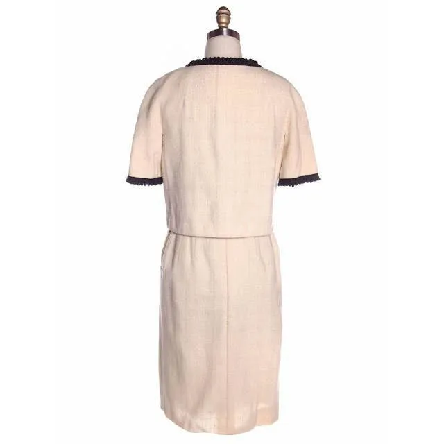 Vintage Suit Ivory Wool /Charcoal Trim Jablow 1950 Costume Damaged