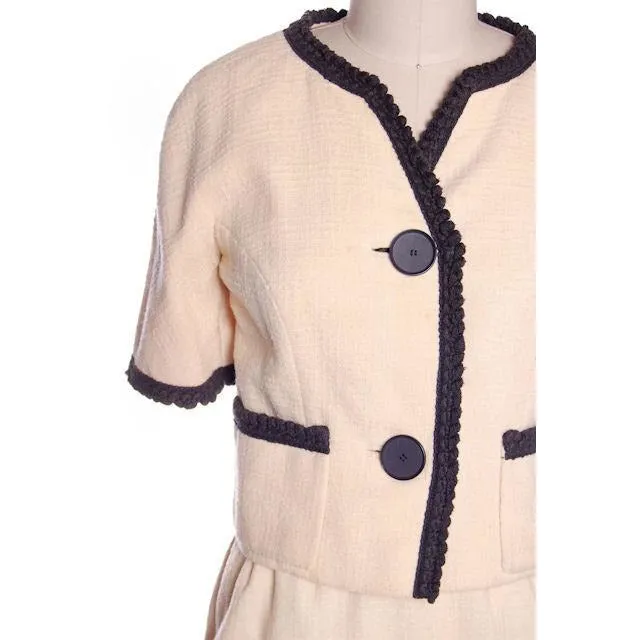 Vintage Suit Ivory Wool /Charcoal Trim Jablow 1950 Costume Damaged