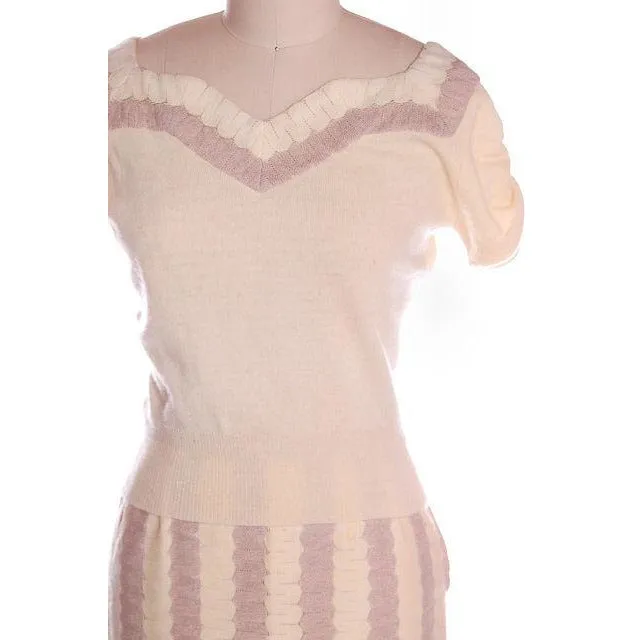 Vintage Sweater Suit 100% Cashmere Dorine Liebert Beige Sz 4
