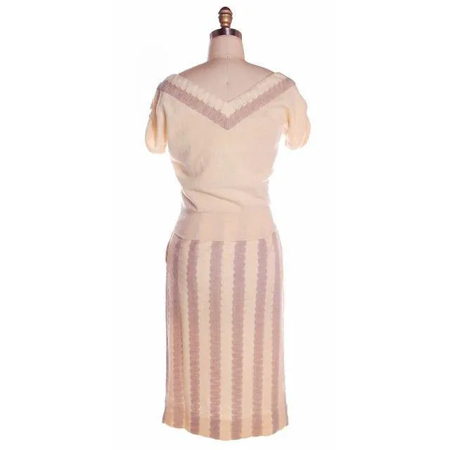 Vintage Sweater Suit 100% Cashmere Dorine Liebert Beige Sz 4