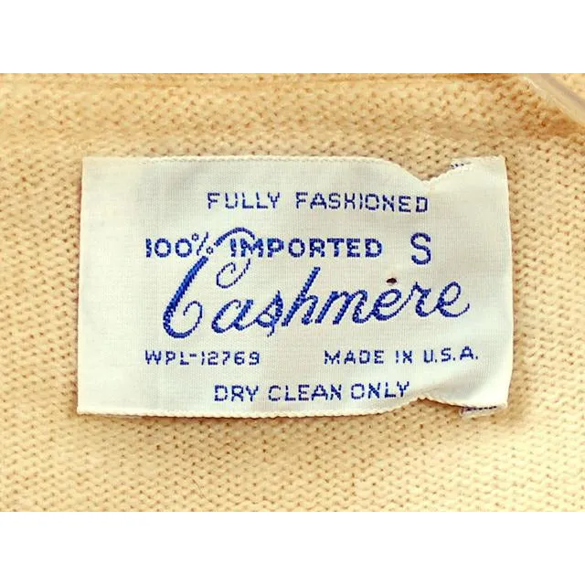 Vintage Womens Size S Cashmere Sweater Suit 1950s Cream Secretary Rockabilly