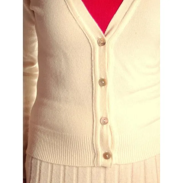 Vintage Womens Size S Cashmere Sweater Suit 1950s Cream Secretary Rockabilly