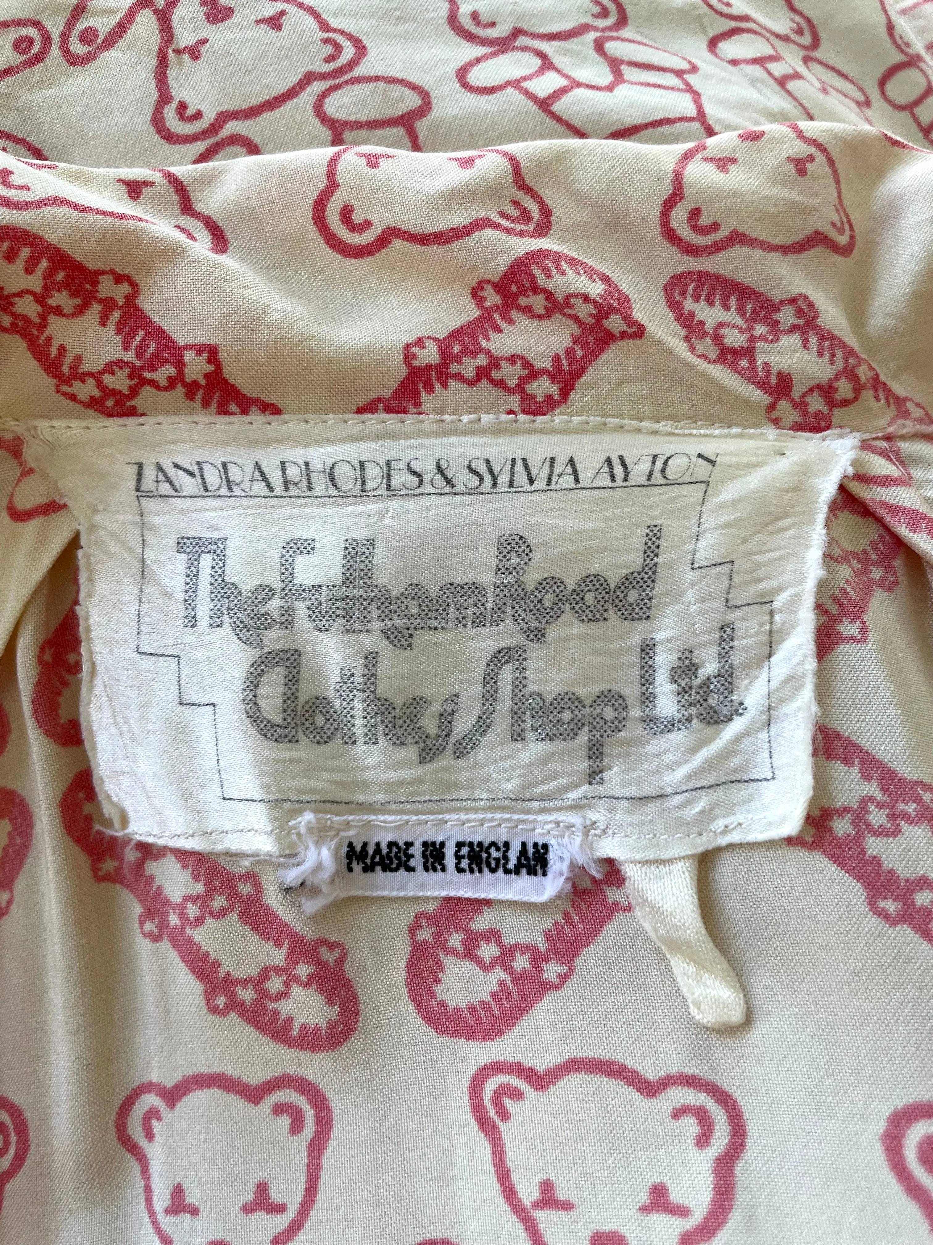 Vintage Zandra Rhodes and Sylvia Ayton Silk Teddy Bear Blouse