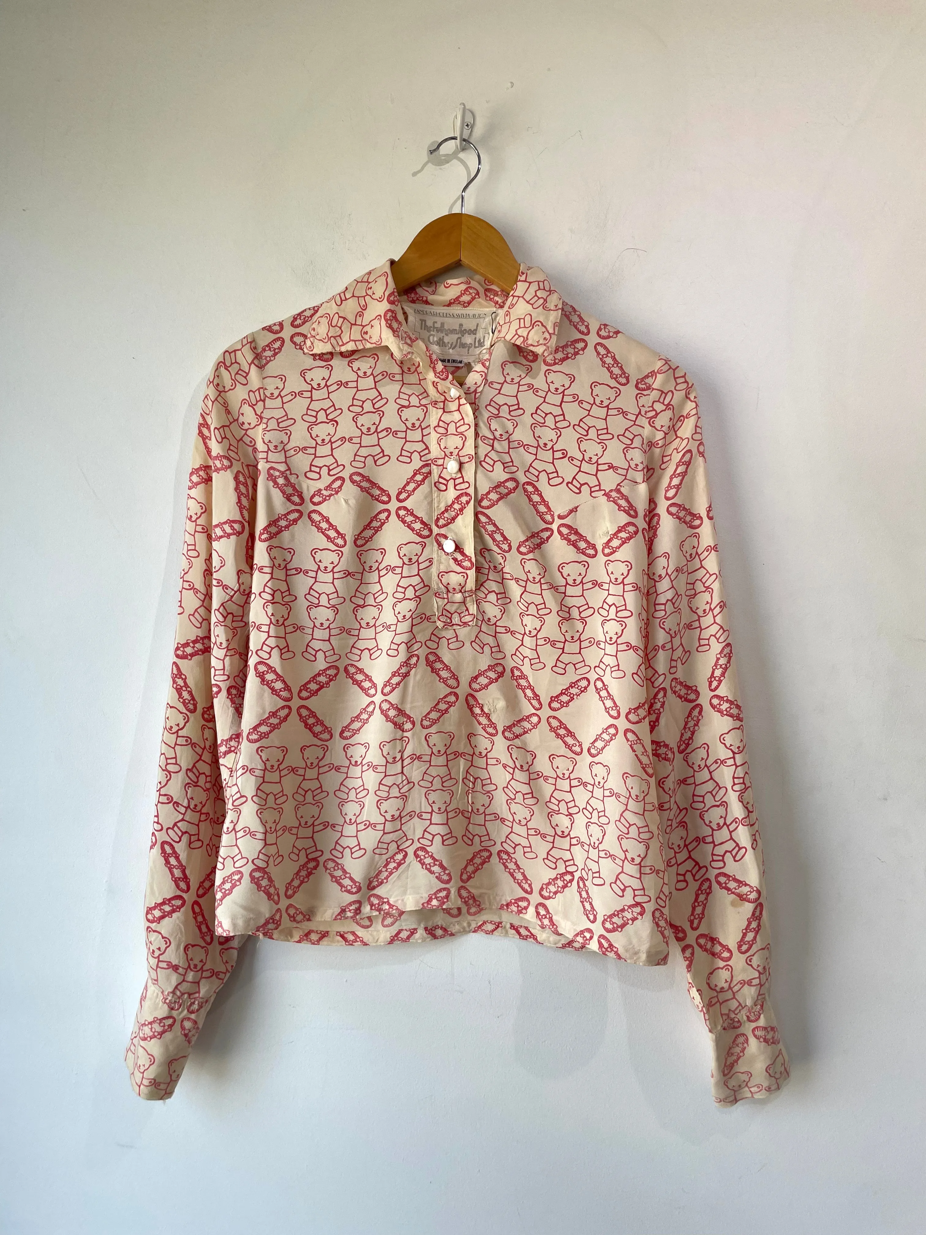 Vintage Zandra Rhodes and Sylvia Ayton Silk Teddy Bear Blouse