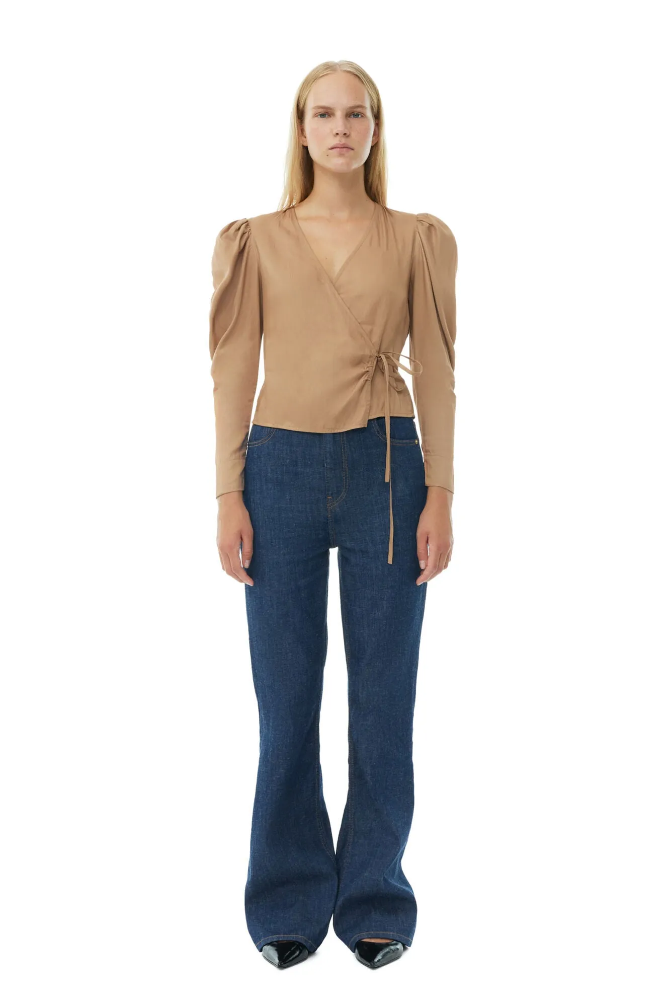 Viscose Twill Wrap Blouse | Tiger's Eye