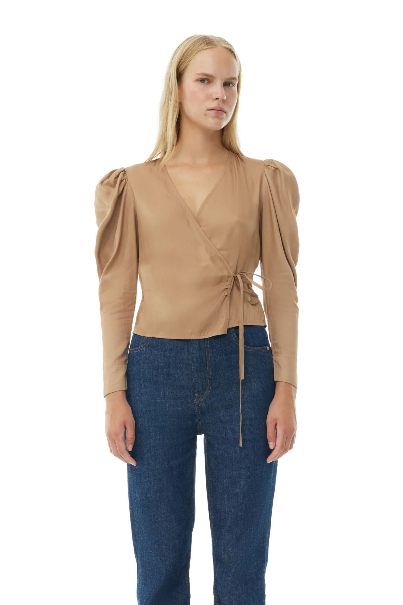 Viscose Twill Wrap Blouse | Tiger's Eye