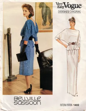 Vogue Paris Original 1402 BELLVILLE SASSOON Womens Back Cowl Evening Top & Skirt 1980s Vintage Sewing Pattern Size 16 Bust 38 Inches UNCUT Factory Folded