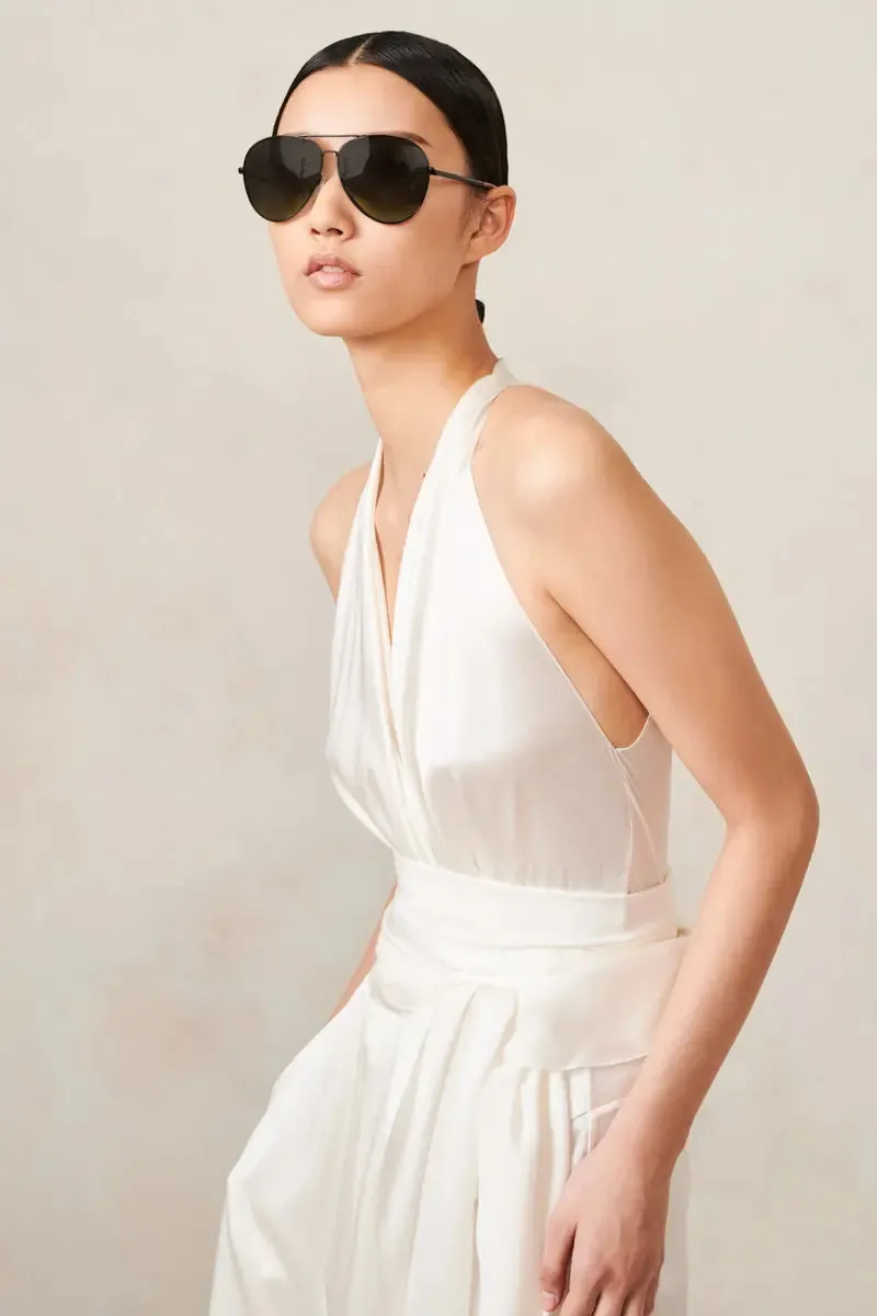 Washed Silk V Neck Plunge Bodysuit