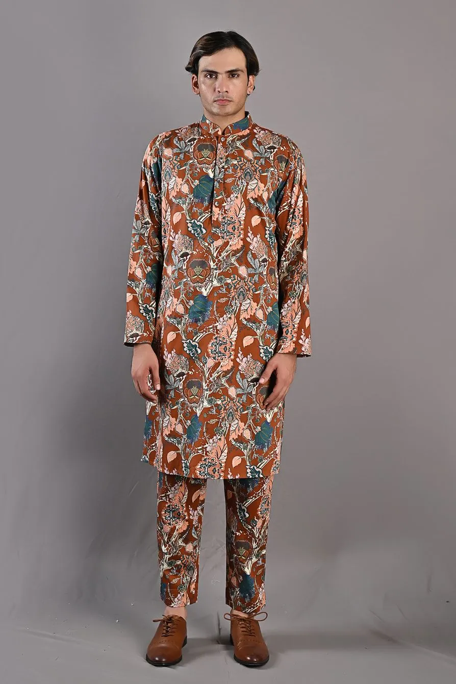 Watson - Maroon & Multi Printed Jacket With Kurta & Pant Set
