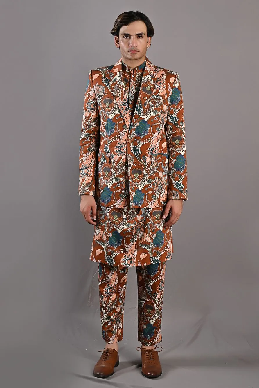 Watson - Maroon & Multi Printed Jacket With Kurta & Pant Set