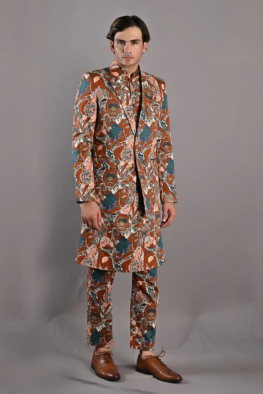 Watson - Maroon & Multi Printed Jacket With Kurta & Pant Set