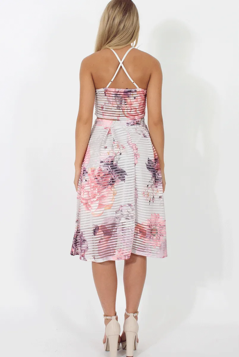 White and Pink Semi Sheer Floral Co-ord - Rose