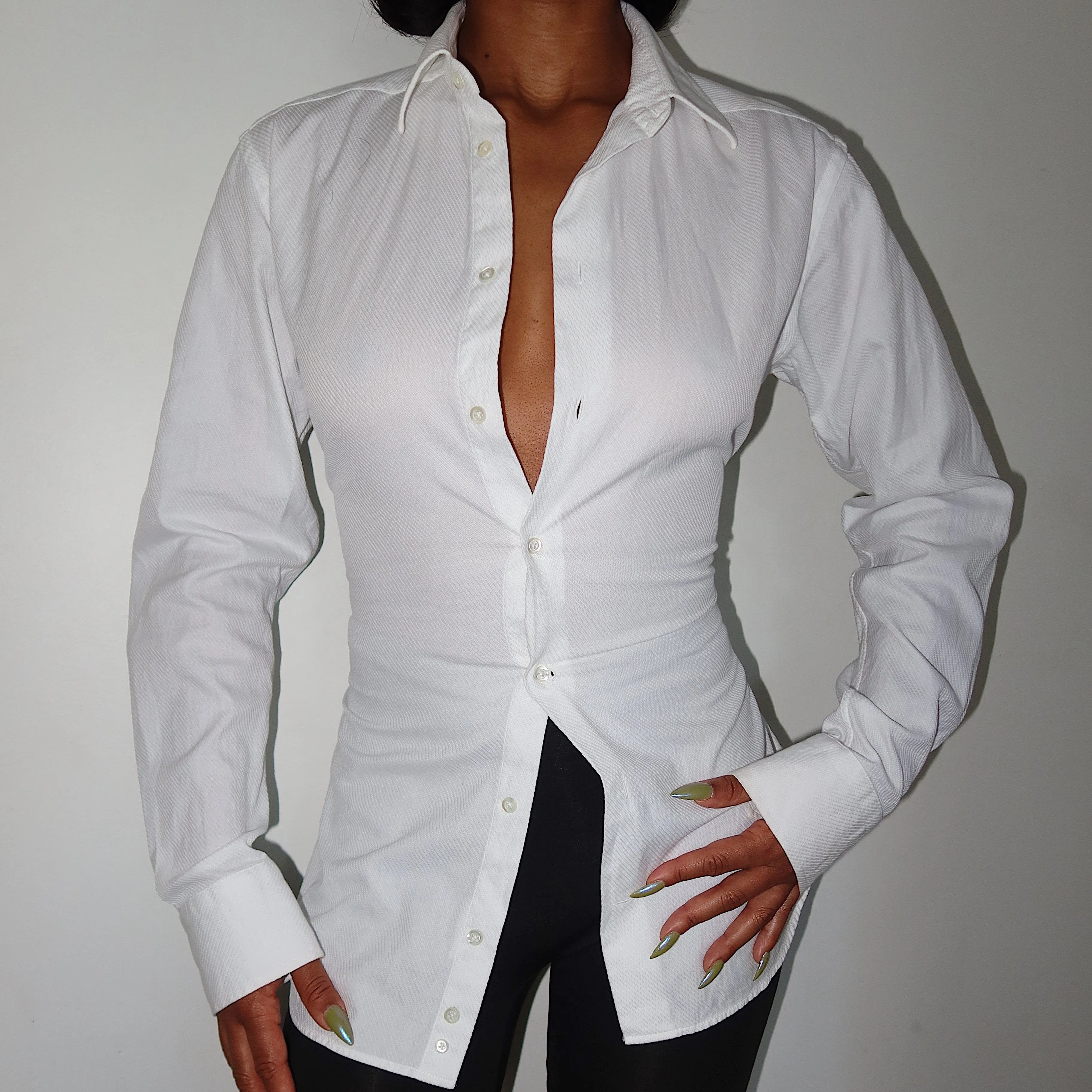 WHITE CORSET BUTTON UP