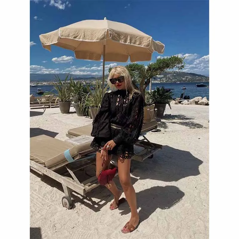 White Lace Summer One Piece Suit Summer Casual Jumpsuit Blouse Shirt Shorts Suit