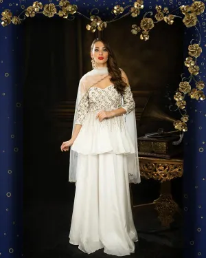 White/Ivory Off Shoulder Silk Lehenga
