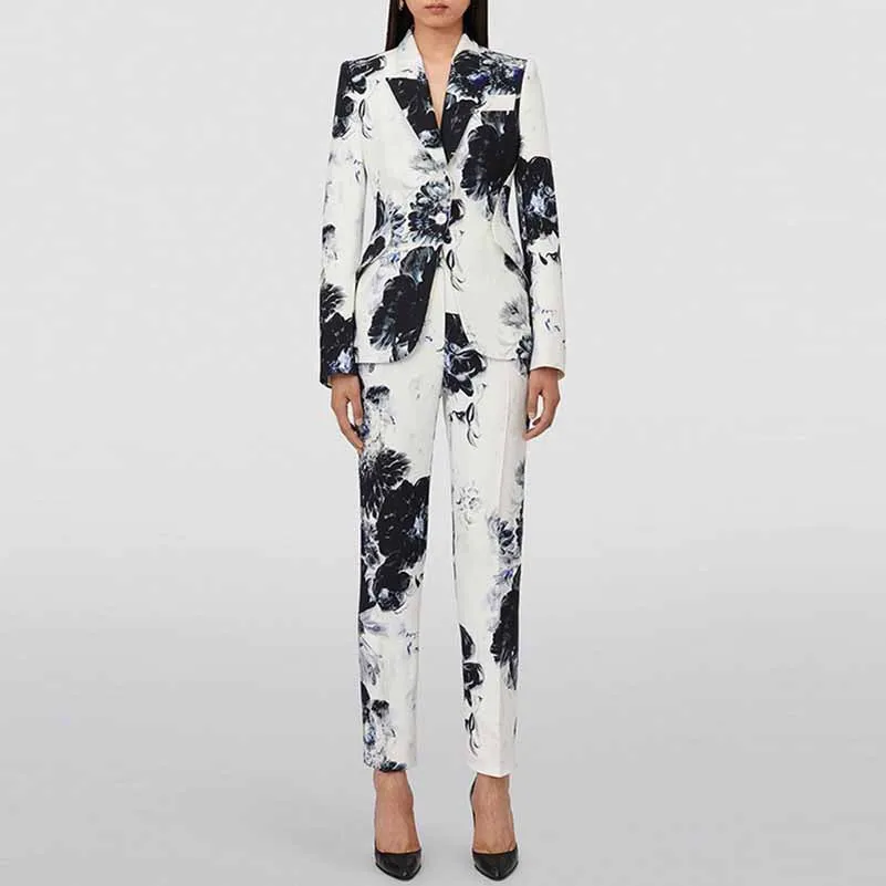 Women Floral Print Suit One Button Pantsuit