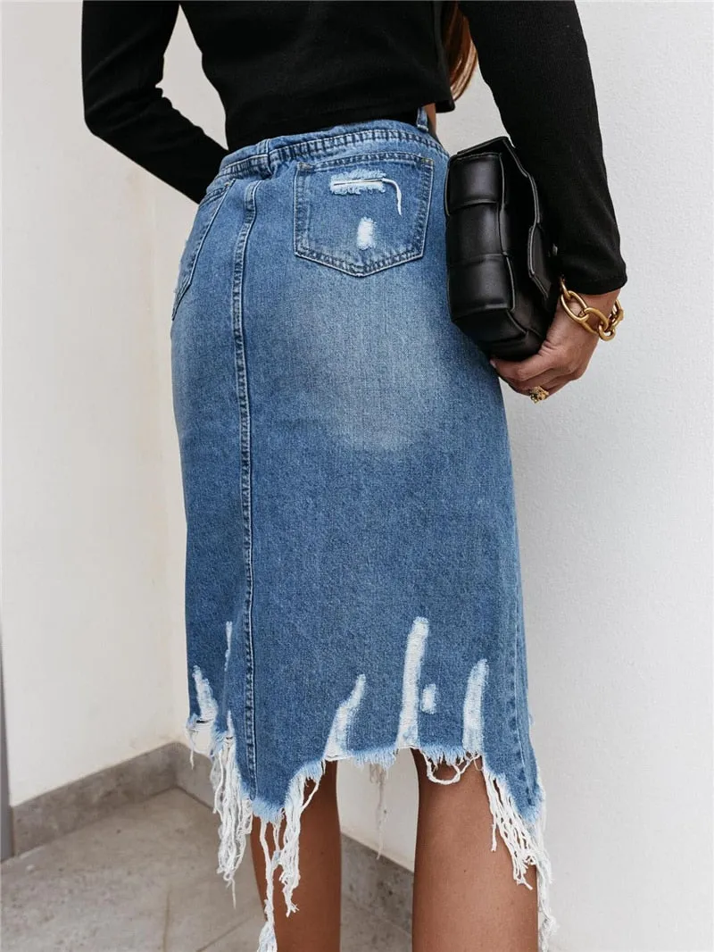 Women High Waist Denim Skirt