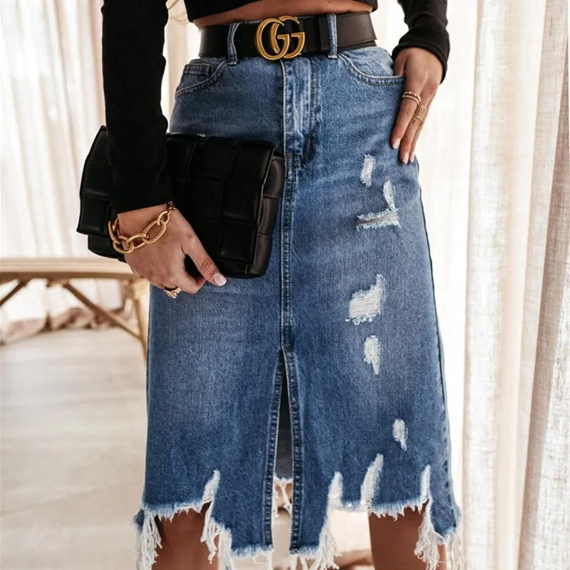 Women High Waist Denim Skirt
