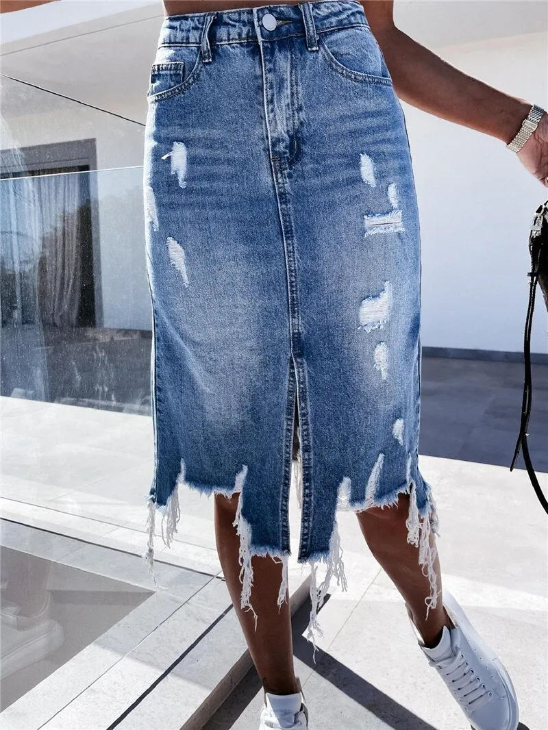 Women High Waist Denim Skirt