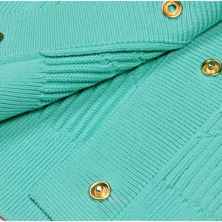 Women Knitted Mini Skirt Suit Button Embellished Two Pieces Set