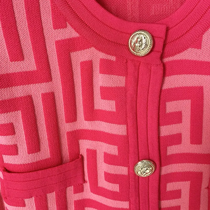 Women Maze Cardigan Suit   Trousers Two Piece Pink Sweater Suit