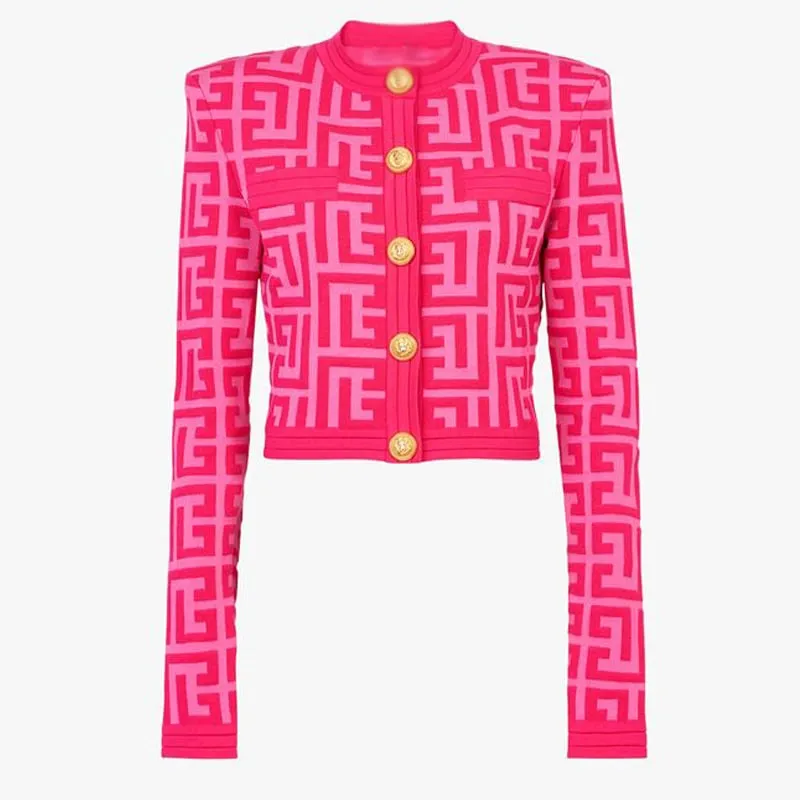 Women Maze Cardigan Suit   Trousers Two Piece Pink Sweater Suit